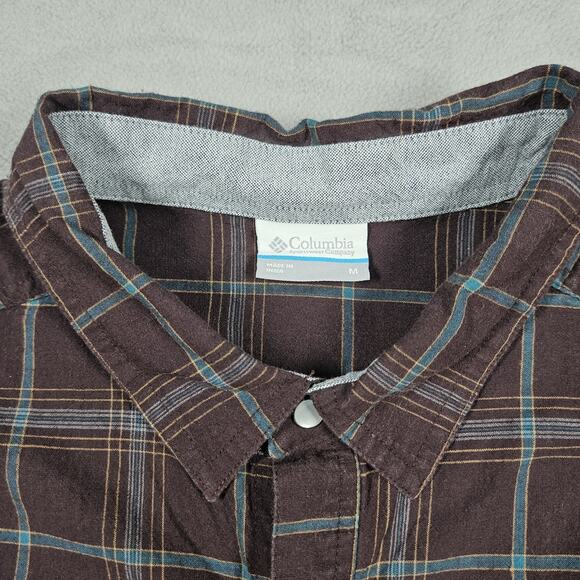 Columbia Shirt Mens Medium Pearl Snap Plaid Western Long Sleeve Brown Outdoor - Picture 5 of 11